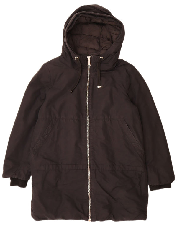 Zara Womens Hooded Padded Coat UK 16 Large Black