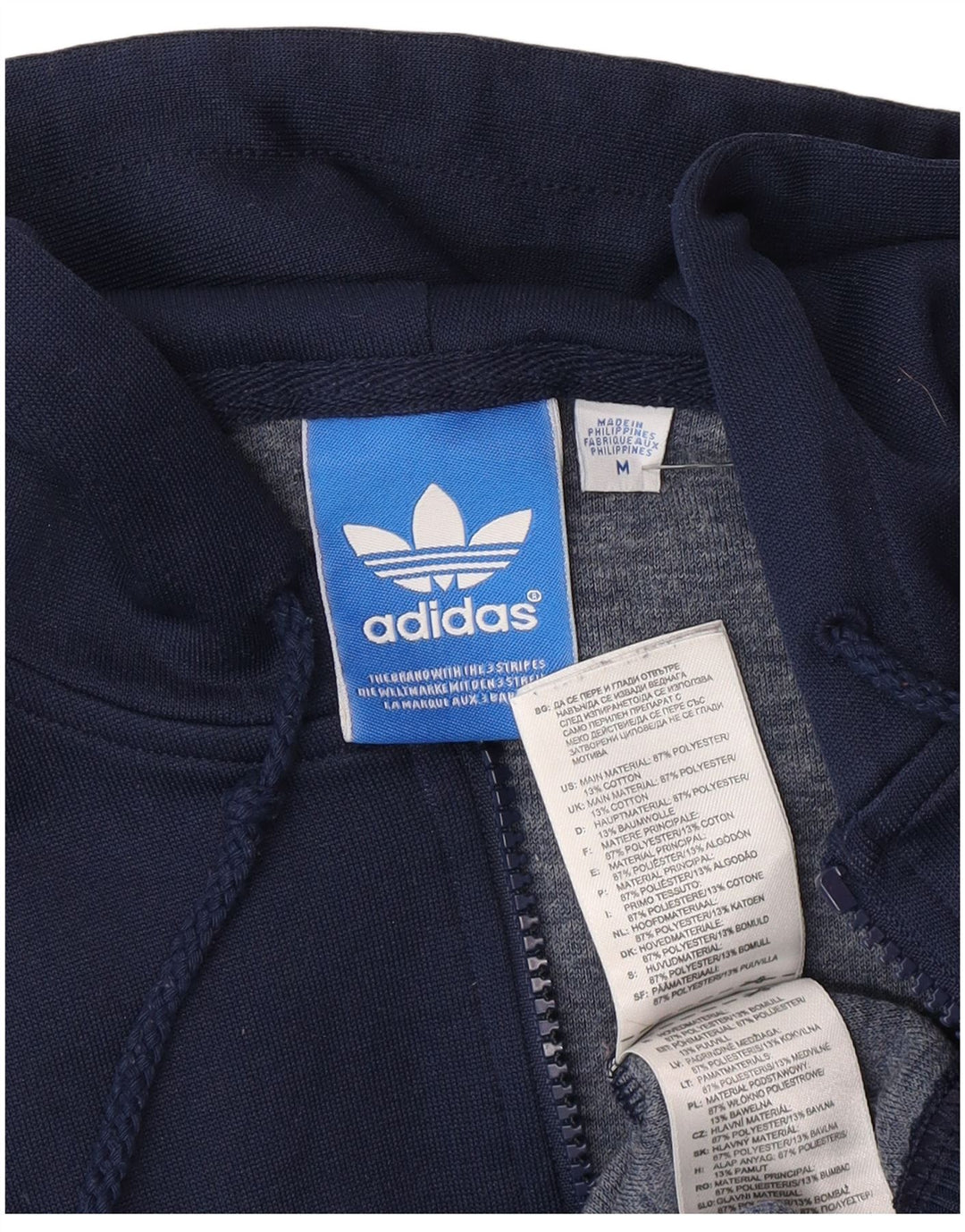 Maglione con cappuccio e zip grafica da uomo Adidas medio in poliestere blu navy