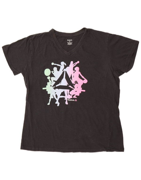 T-shirt grafica da donna REEBOK Top UK 18 XL cotone nero