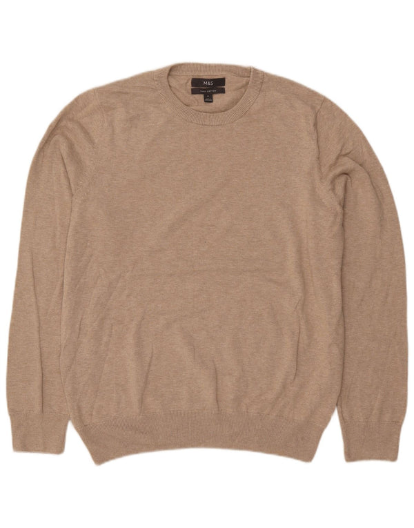 Maglione maglione girocollo da uomo Marks & Spencer in cotone beige medio