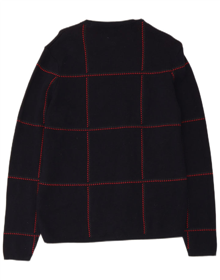 Maglione maglione girocollo da uomo Zara in cotone medio a quadri blu navy