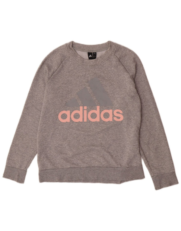 Felpa grafica da donna Adidas Maglione UK 16/18 Grande cotone grigio