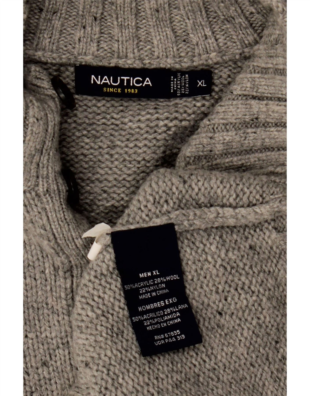 NAUTICA Maglione da uomo con collo a bottoni XL Acrilico chiazzato grigio