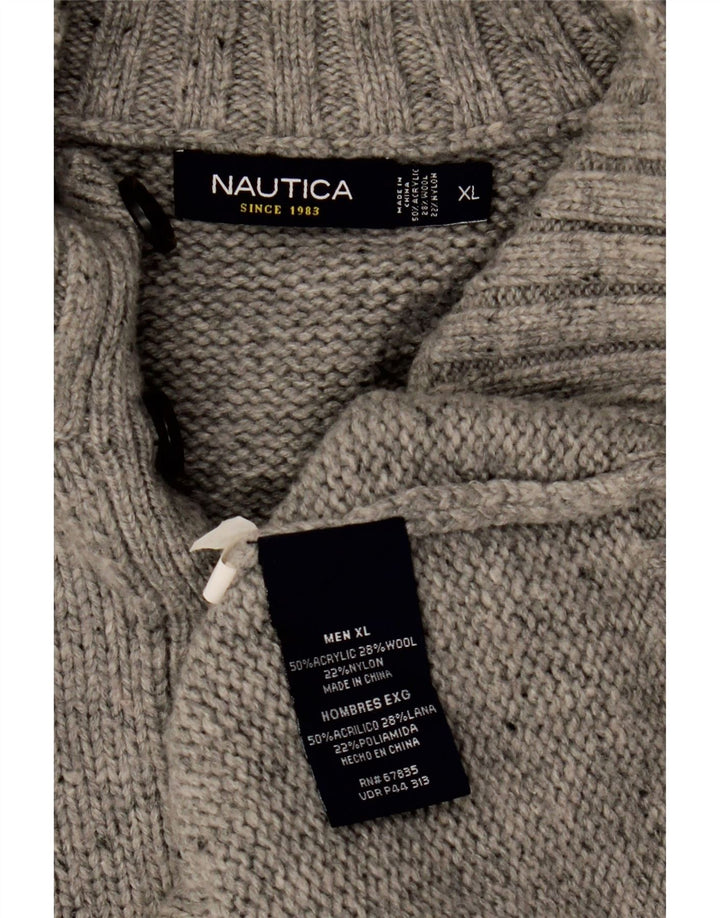 NAUTICA Maglione da uomo con collo a bottoni XL Acrilico chiazzato grigio