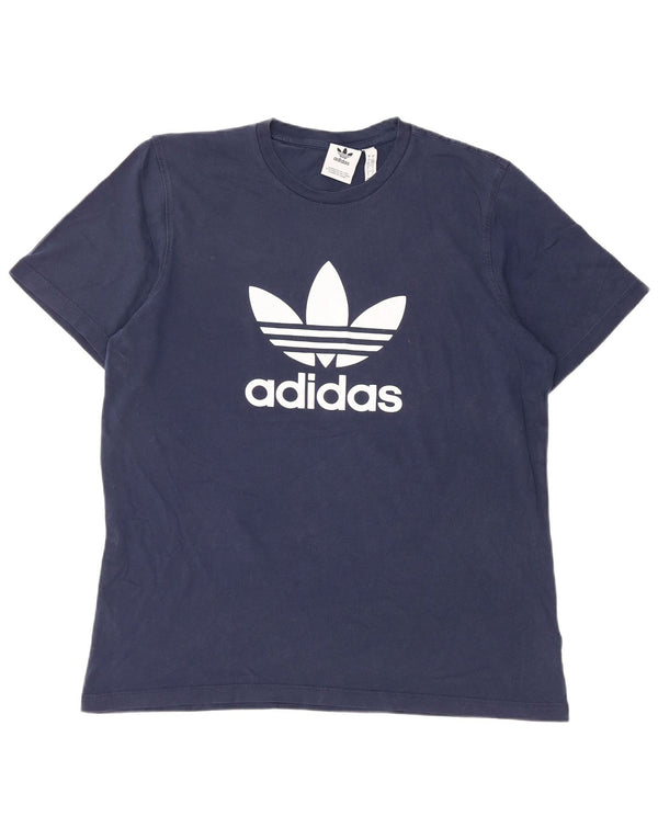 T-shirt grafica da uomo ADIDAS Top grande in cotone blu navy