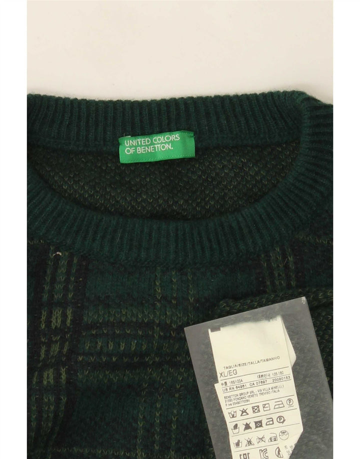 Maglione da uomo girocollo Benetton XL in lana a quadri verde