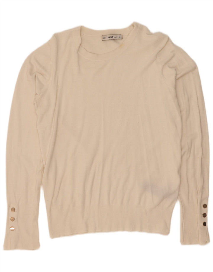 Maglione Zara da donna con scollo a barca UK 12 Viscosa bianca media