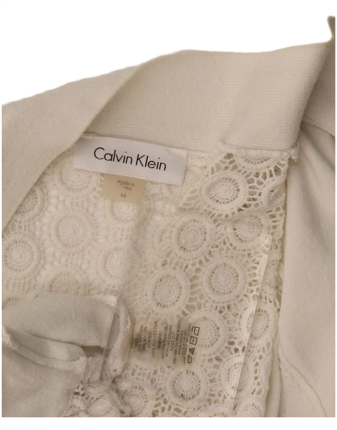 CALVIN KLEIN Maglione cardigan con maniche a 3/4 da donna UK 12 medio bianco sporco
