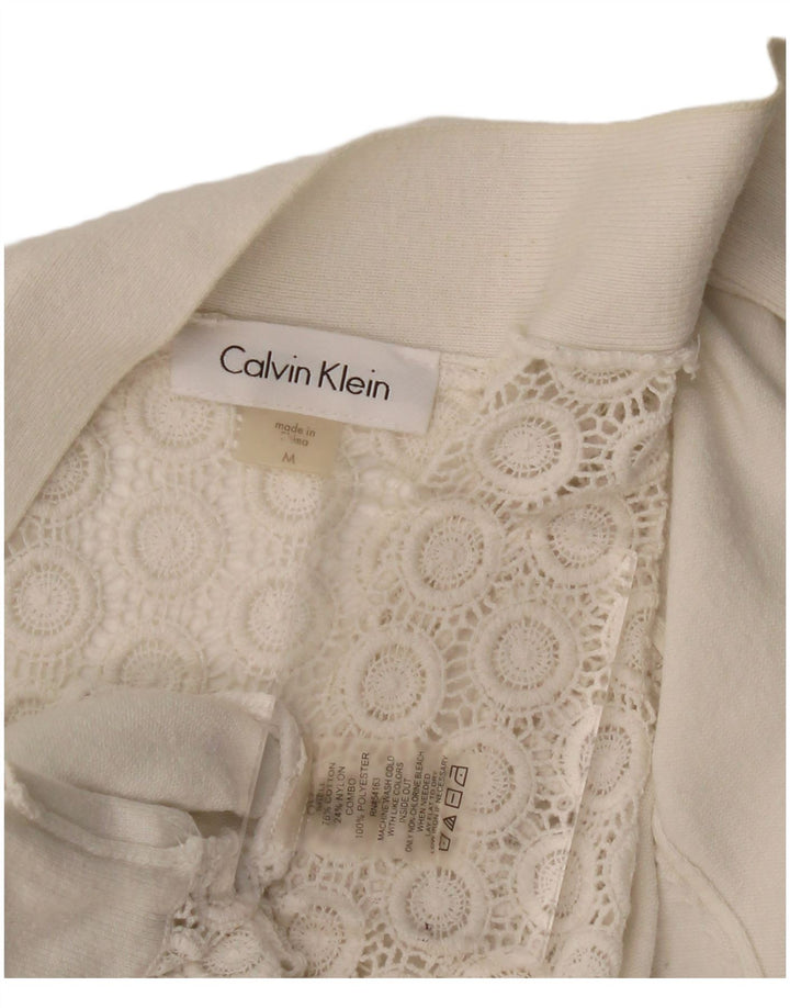 CALVIN KLEIN Maglione cardigan con maniche a 3/4 da donna UK 12 medio bianco sporco