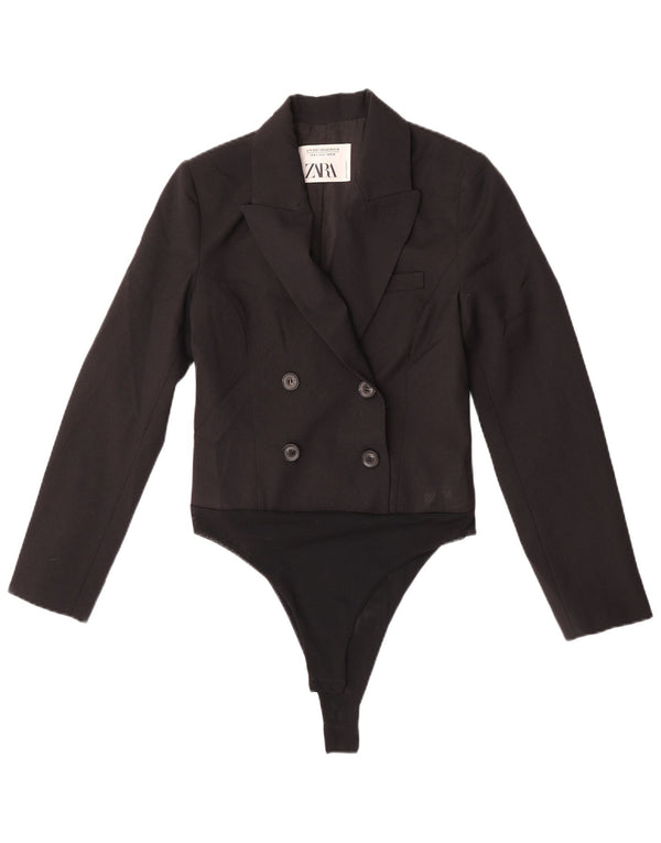 Zara Womens Bodysuit UK 10 Small Black Colourblock Polyester