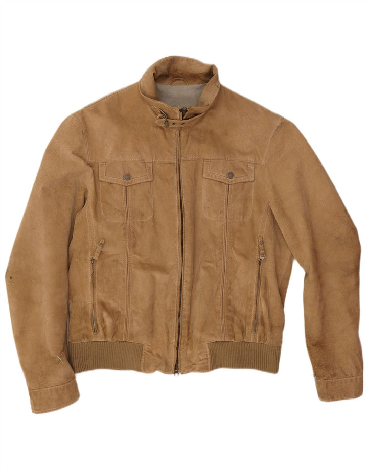 Giubbotto bomber vintage in pelle scamosciata da uomo IT 54 2XL in pelle beige