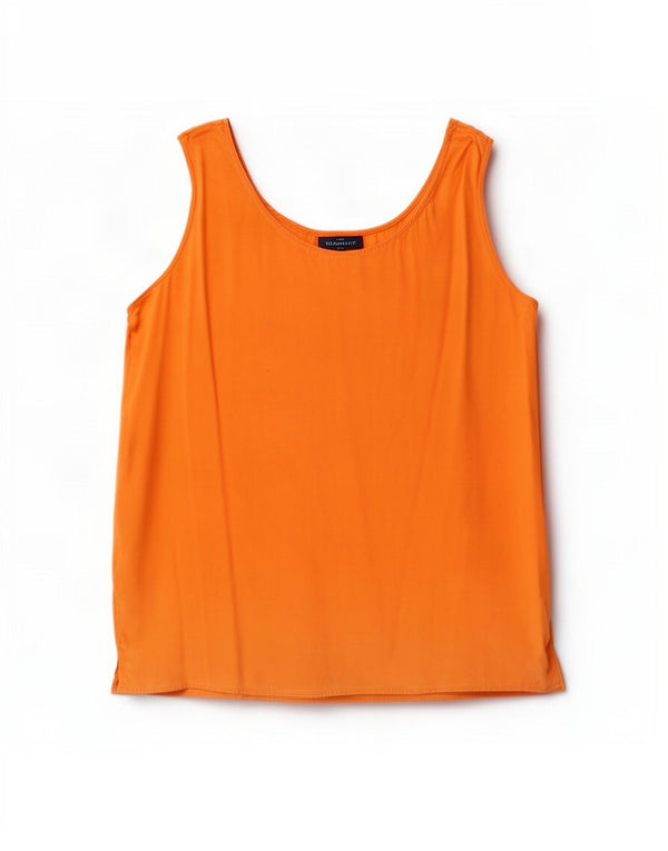 Top camicetta senza maniche vintage da donna UK 12 seta arancione media