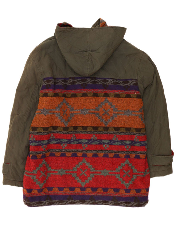 Montgomery con cappuccio da donna vintage UK 20 2XL Khaki Fair Isle