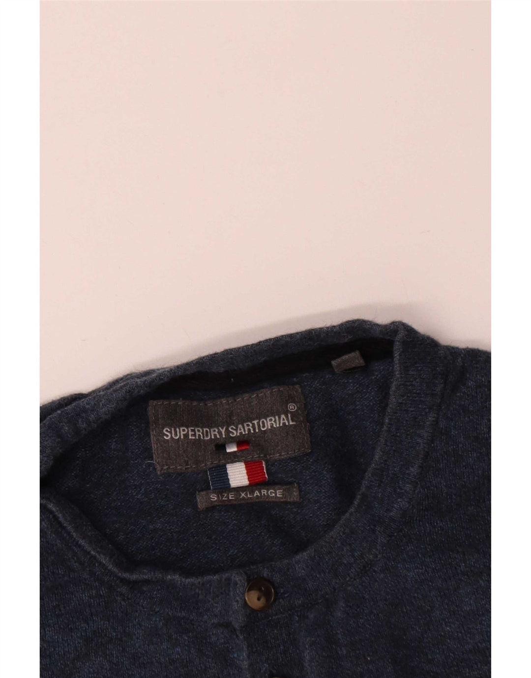 Superdry Maglione da uomo con bottoni e collo XL in cotone blu