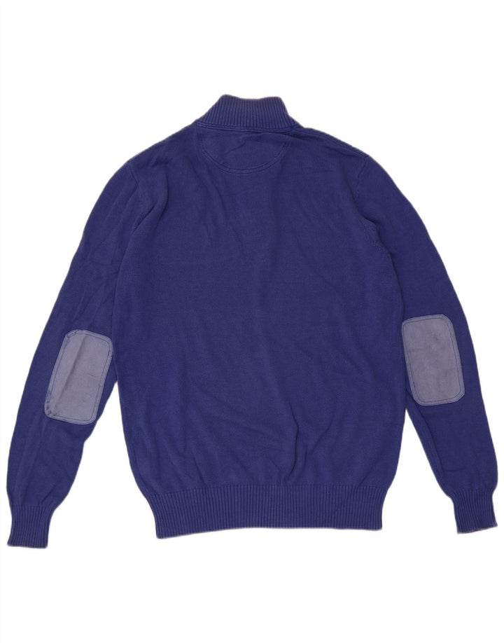 CREW CLOTHING Maglione da uomo con zip e collo piccolo in cotone blu