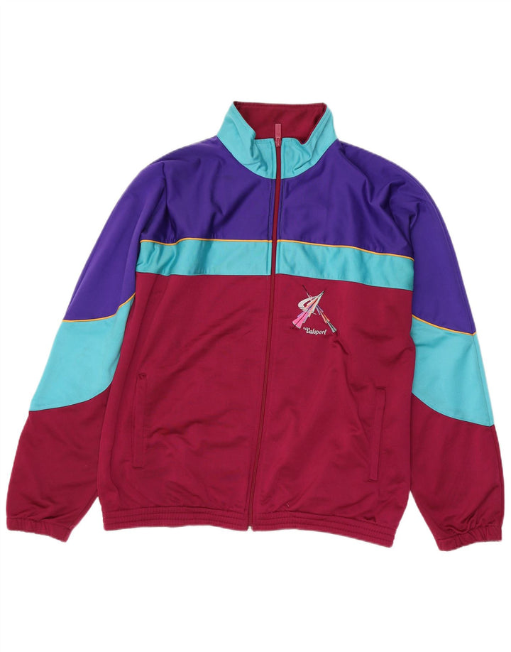 VINTAGE Giacca da tuta da uomo in poliestere color block medio marrone