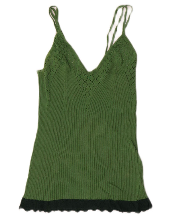 BENETTON Canottiera in maglia da donna UK 4 XS Verde Colourblock