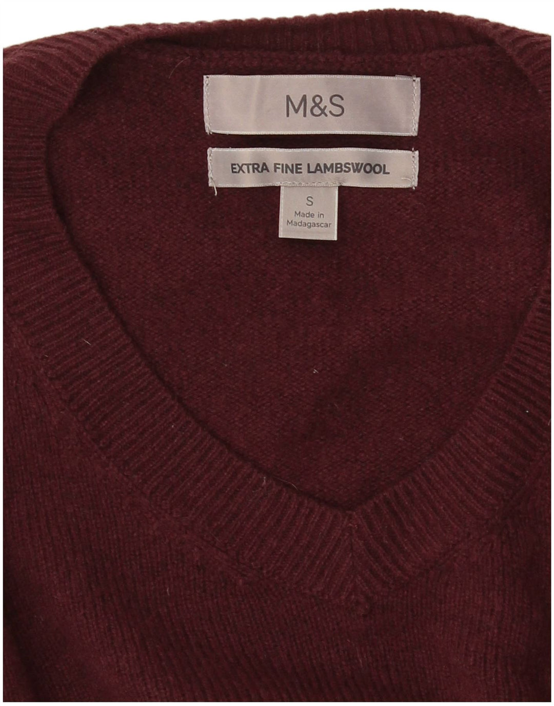 Maglione da uomo con scollo a V Marks & Spencer piccolo in lana d'agnello bordeaux