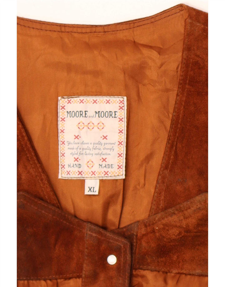 Gilet vintage da uomo in pelle scamosciata XL marrone