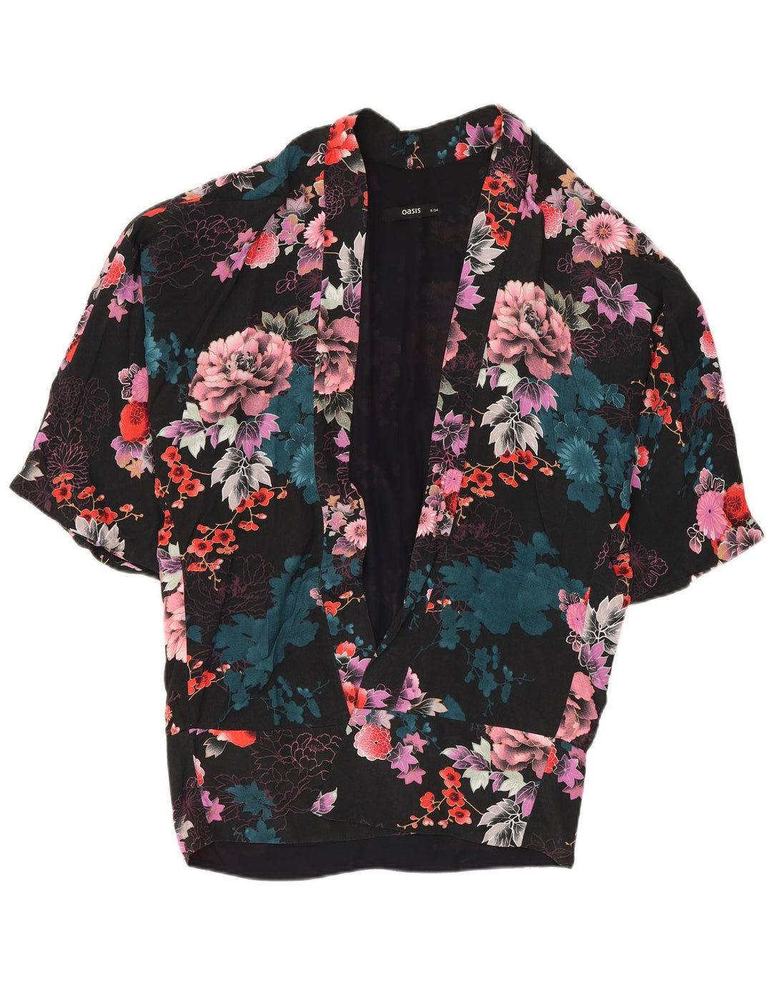 Top cardigan oversize da donna Oasis UK 8 piccolo viscosa floreale nera
