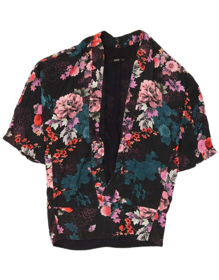 Top cardigan oversize da donna Oasis UK 8 piccolo viscosa floreale nera
