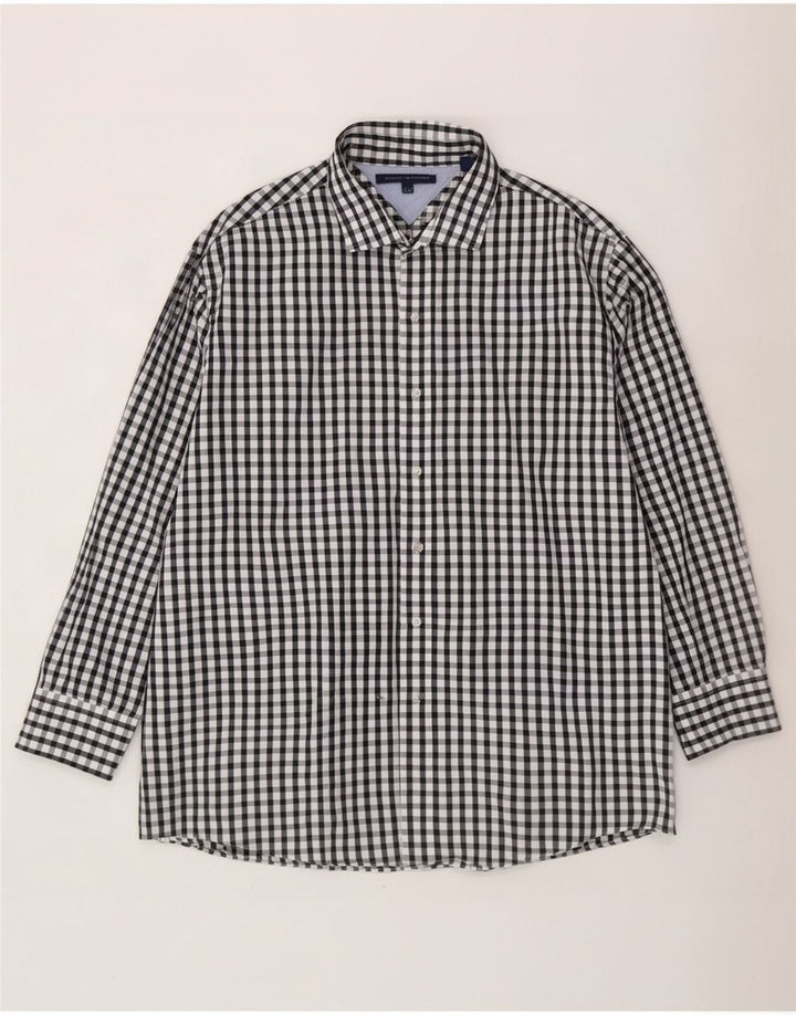 Camicia da uomo Tommy Hilfiger taglia 17 1/2 XL cotone a quadretti nero