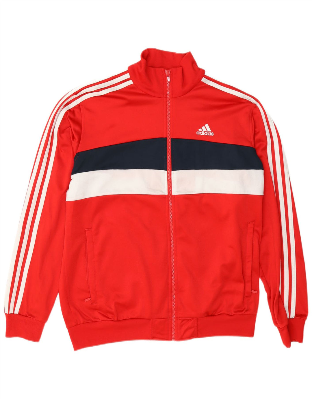 Giacca da ginnastica da uomo Adidas, giacca in poliestere color block rosso medio