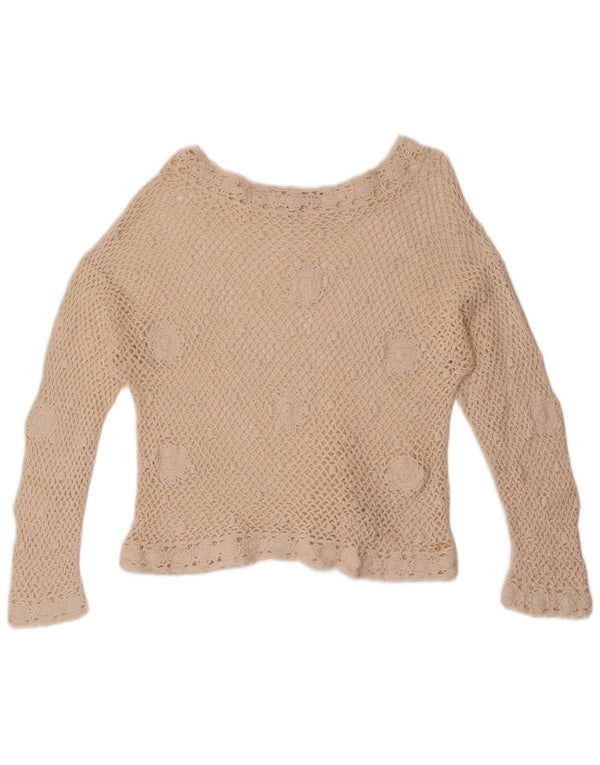 Camicetta vintage da donna all'uncinetto Top UK 12 medio bianco sporco floreale