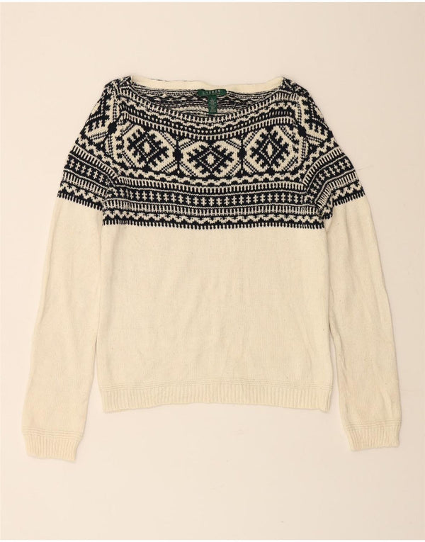 RALPH LAUREN Maglione da donna con scollo a barca UK 16 Large Bianco sporco