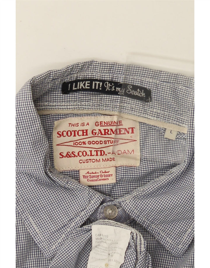 SCOTCH & SODA Camicia militare a maniche corte da uomo grande in cotone a quadretti blu