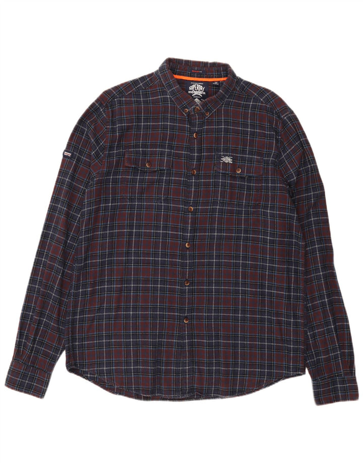 Camicia da uomo in flanella vestibilità regolare Superdry 2XL blu navy a quadri