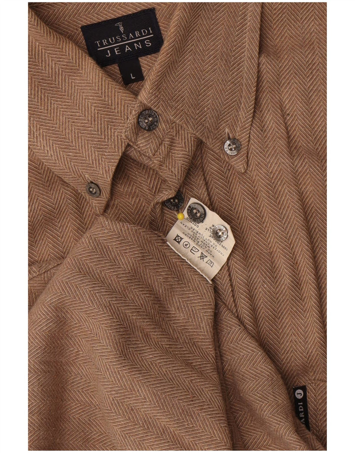 Camicia Uomo Trussardi Jeans Large Marrone Spinato Cotone