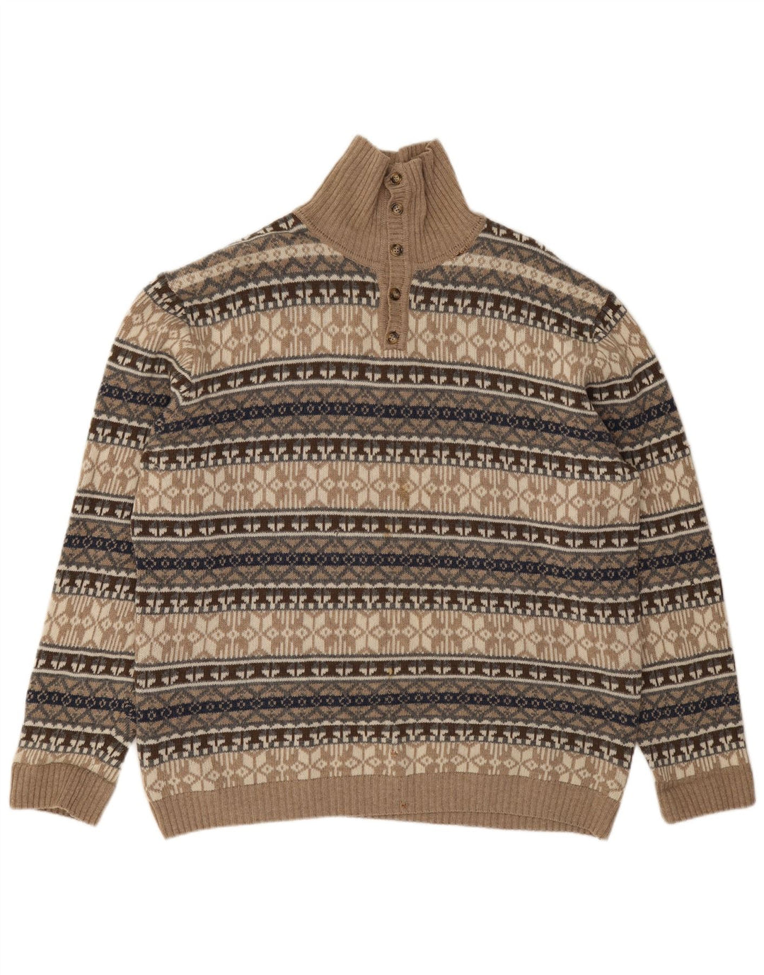 Maglione vintage da uomo con collo a bottoni 4XL Lana d'agnello Fair Isle beige