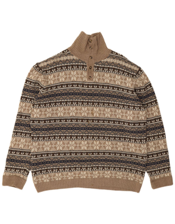 Maglione vintage da uomo con collo a bottoni 4XL Lana d'agnello Fair Isle beige