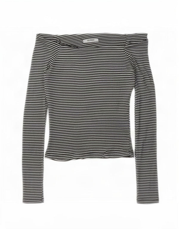 Top Zara da donna a maniche lunghe con spalle scoperte UK 8 piccolo poliestere a righe nere