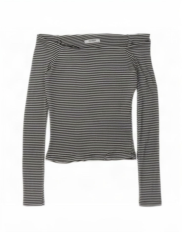 Top Zara da donna a maniche lunghe con spalle scoperte UK 8 piccolo poliestere a righe nere