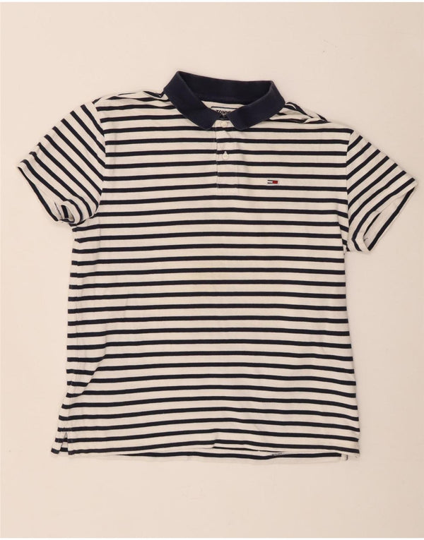 Polo da rugby da uomo Tommy Hilfiger grande in cotone a righe bianche