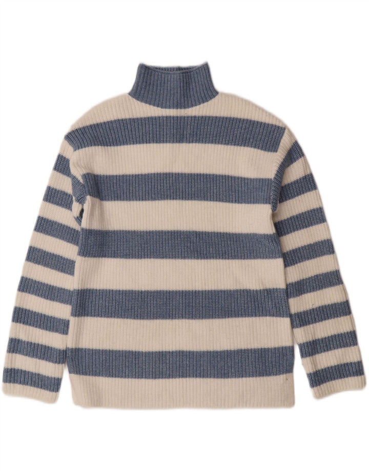 MARKS & SPENCER Womens Turtle Neck Jumper Sweater UK 10 Small Blue Striped Vintage Marks & Spencer and Second-Hand Marks & Spencer from Messina Hembry 
