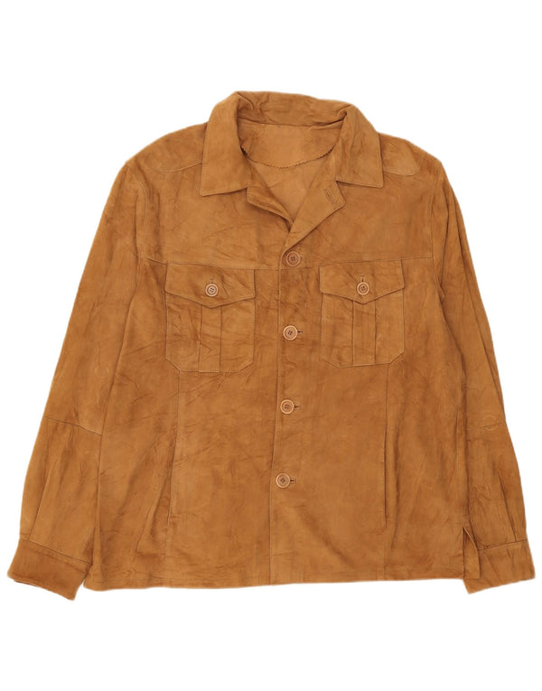 Camicia overshirt da uomo vintage in pelle scamosciata IT 50 in pelle beige media
