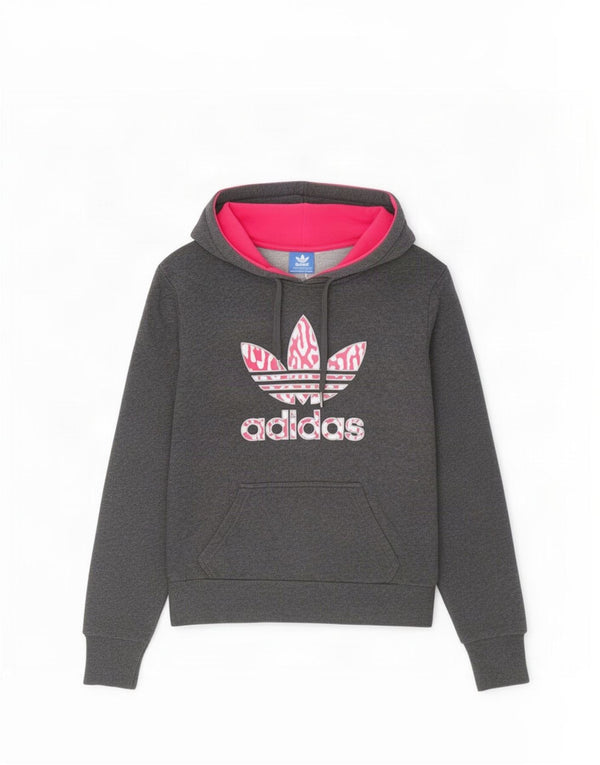 Adidas Womens Graphic Hoodie Jumper UK 12 Medium Grey Cotton