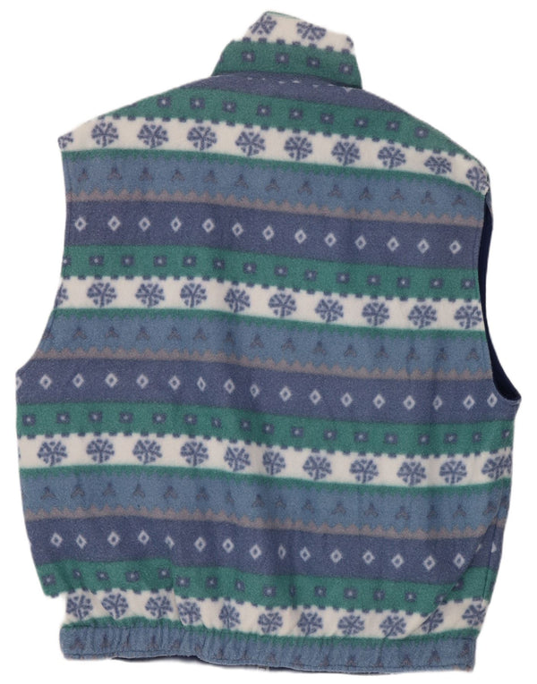 Gilet in pile reversibile da uomo vintage UK 42 XL Poliestere geometrico blu