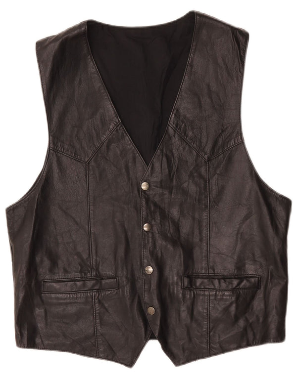 Gilet in pelle da uomo vintage medio nero