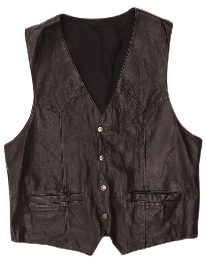 Gilet in pelle da uomo vintage medio nero