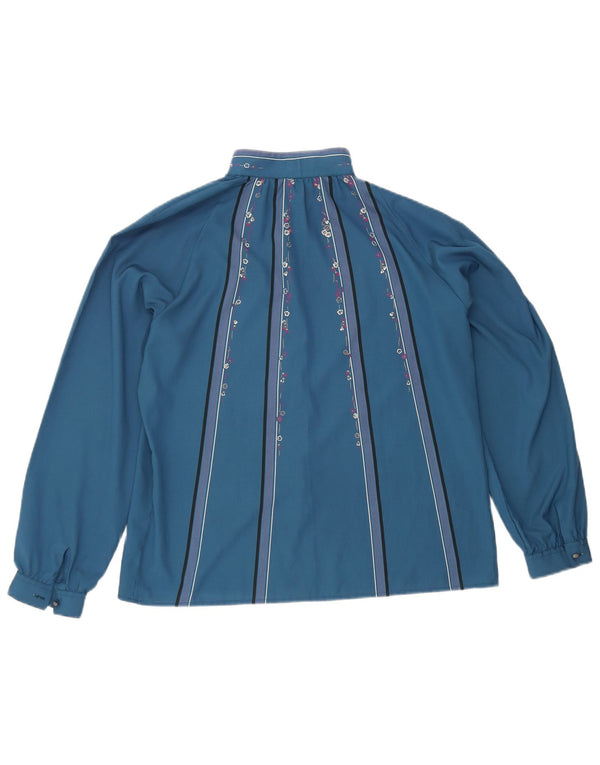 Camicetta camicia da donna vintage IT 44 Poliestere floreale blu medio