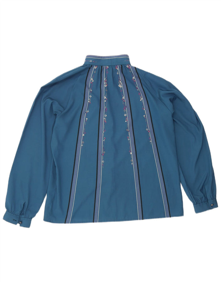 Camicetta camicia da donna vintage IT 44 Poliestere floreale blu medio