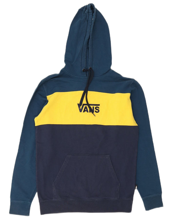 Felpa con cappuccio grafica da uomo Vans XS in cotone color block blu navy