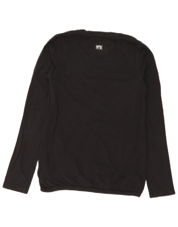 Top grafico da donna G-Star manica lunga UK 8 piccolo cotone nero