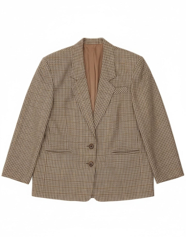 Giacca blazer vintage da donna a 2 bottoni IT 46 grande lana a quadretti kaki