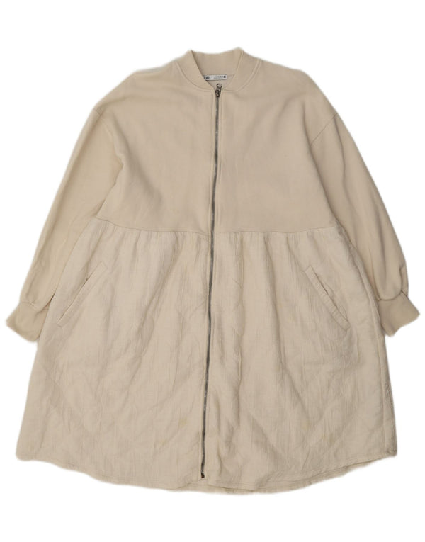 Abito Zara da donna con zip intera UK 14 cotone bianco sporco medio