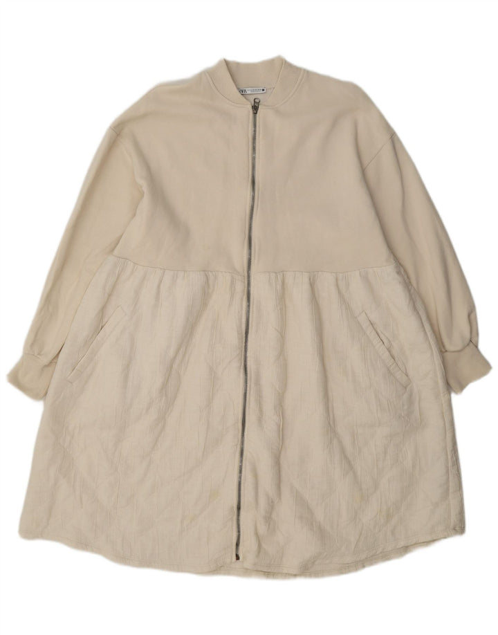 Abito Zara da donna con zip intera UK 14 cotone bianco sporco medio